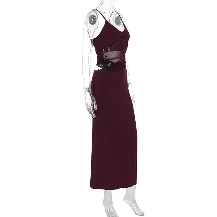Mesh patchwork hollow out cami cut out maxi dress  | Festival Outfits Women