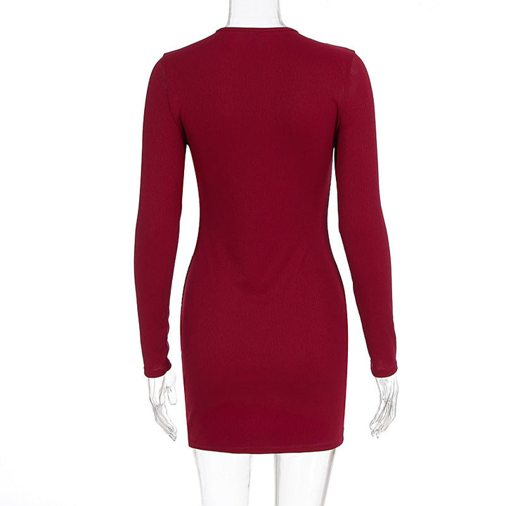 Long sleeve hollow out solid cut out mini dress  | Festival Outfits Women