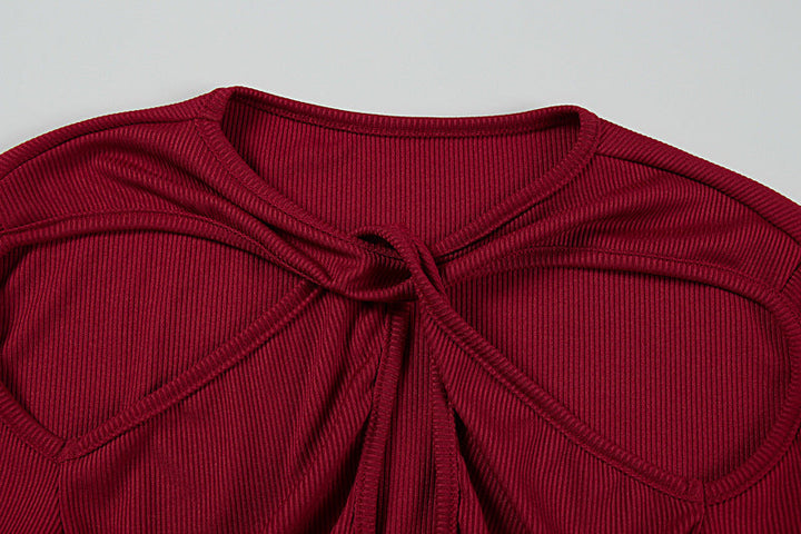 Long sleeve hollow out solid cut out mini dress  | Festival Outfits Women