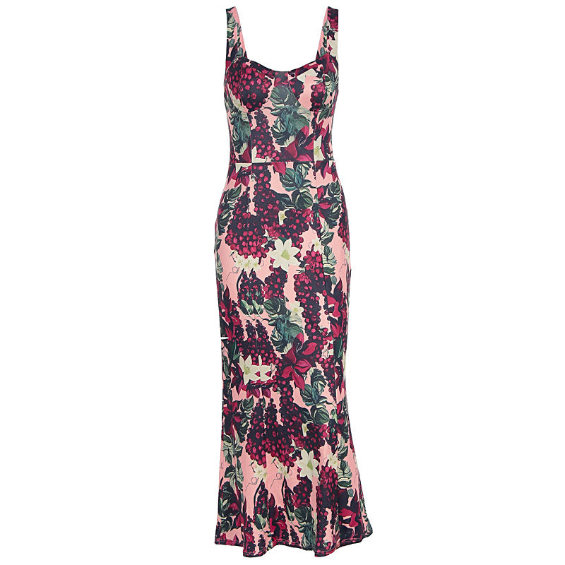 Flower print v neck cami maxi dress  | Festival Outfits Women
