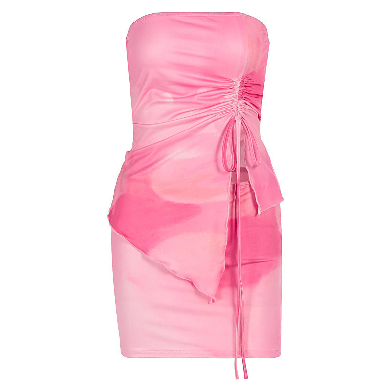 Drawstring ruched print mini skirt set  | Festival Outfits Women