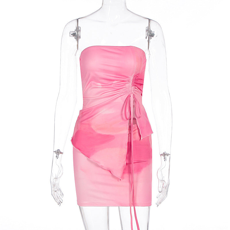 Drawstring ruched print mini skirt set  | Festival Outfits Women