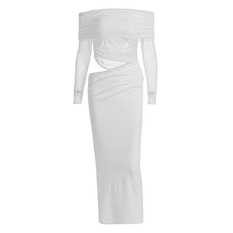 Long sleeve mesh off shoulder hollow out cut out maxi dress  | Festival Outfits Women