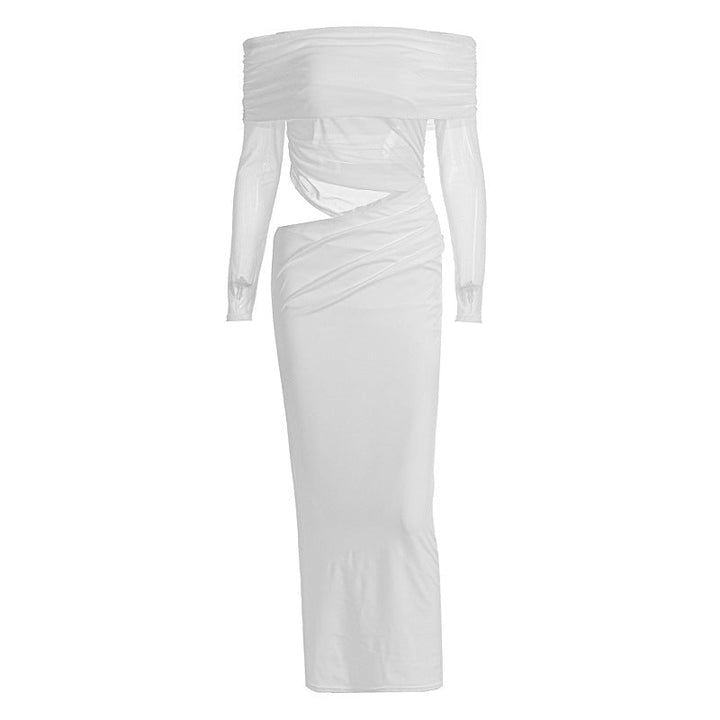 Long sleeve mesh off shoulder hollow out cut out maxi dress  | Festival Outfits Women