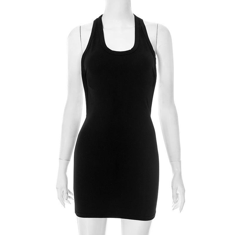 Halter solid backless mini dress | Festival Outfits Women  Halibuy