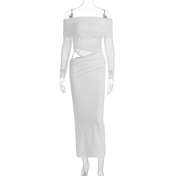 Long sleeve mesh off shoulder hollow out cut out maxi dress  | Festival Outfits Women