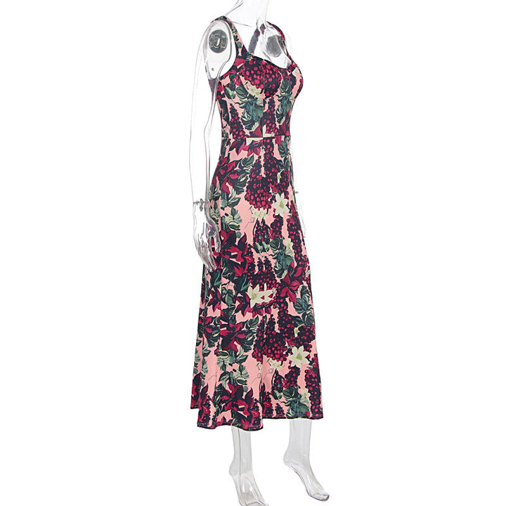 Flower print v neck cami maxi dress  | Festival Outfits Women