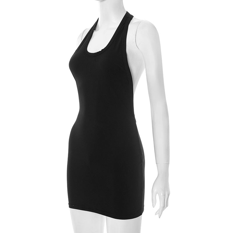 Halter solid backless mini dress  | Festival Outfits Women-final-sale