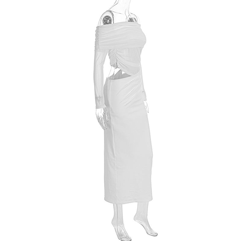 Long sleeve mesh off shoulder hollow out cut out maxi dress  | Festival Outfits Women