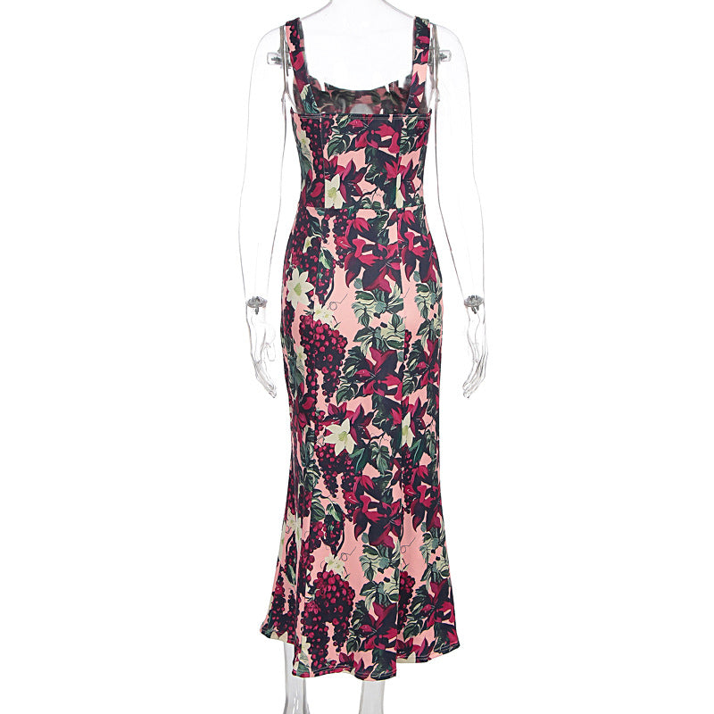 Flower print v neck cami maxi dress  | Festival Outfits Women