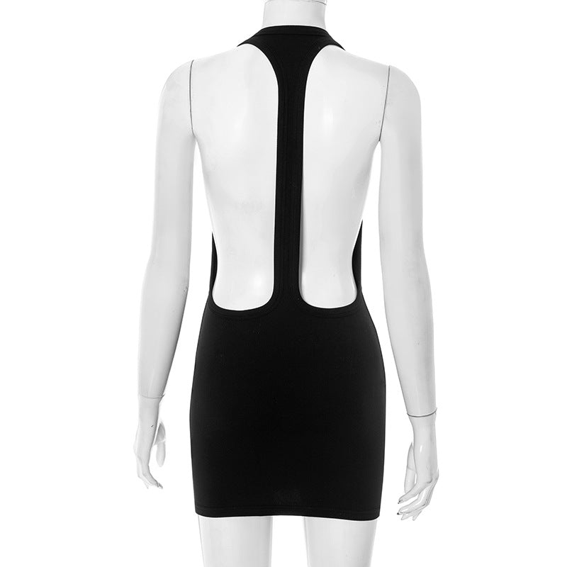 Halter solid backless mini dress  | Festival Outfits Women-final-sale