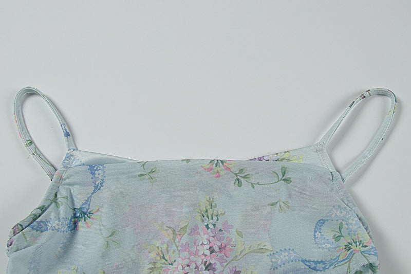 Flower print ruched high slit cami maxi dress  | Festival Outfits Women