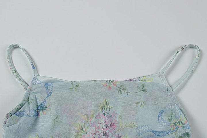 Flower print ruched high slit cami maxi dress  | Festival Outfits Women