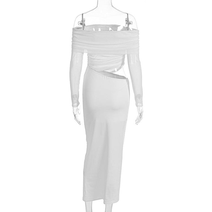 Long sleeve mesh off shoulder hollow out cut out maxi dress  | Festival Outfits Women