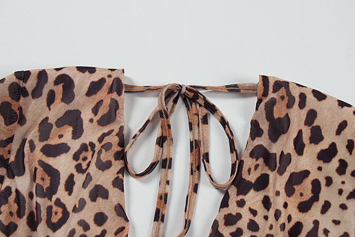 V neck leopard print long sleeve hollow out cut out maxi dress  | Festival Outfits Women