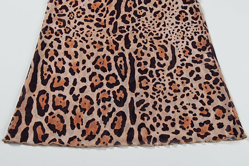 V neck leopard print long sleeve hollow out cut out maxi dress  | Festival Outfits Women