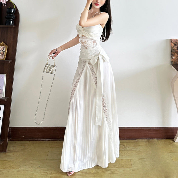 Lace patchwork bowknot maxi skirt  | Festival Outfits Women