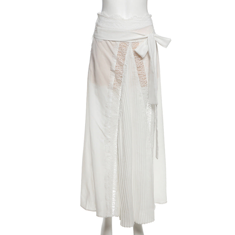 Lace patchwork bowknot maxi skirt  | Festival Outfits Women