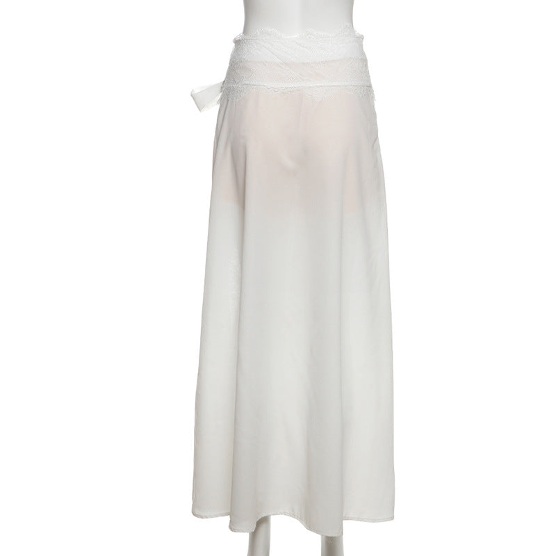 Lace patchwork bowknot maxi skirt  | Festival Outfits Women