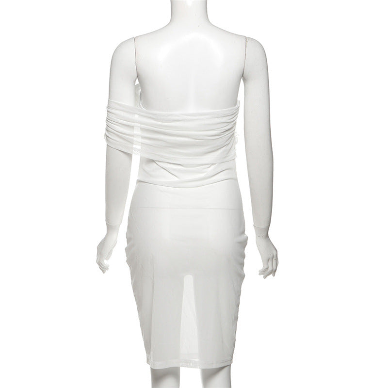 Irregular flower applique mesh ruched mini dress  | Festival Outfits Women-final-sale