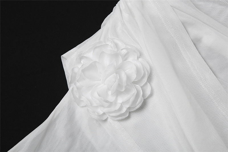 Irregular flower applique mesh ruched mini dress  | Festival Outfits Women-final-sale