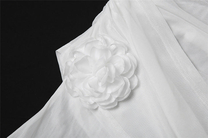 Irregular flower applique mesh ruched mini dress  | Festival Outfits Women-final-sale