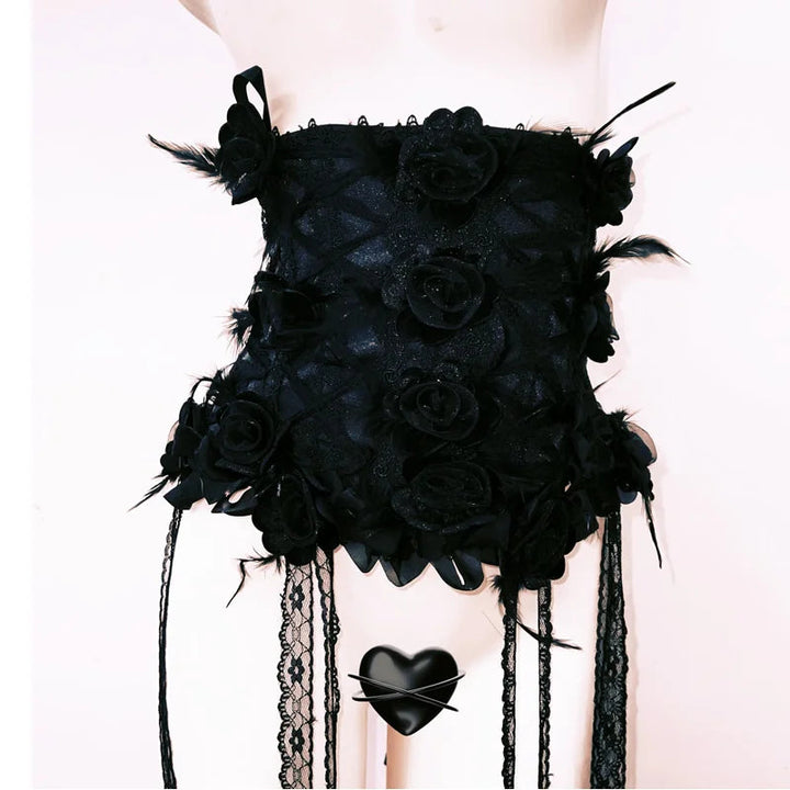 Feather flower applique lace hem corset  | Festival Outfits Women