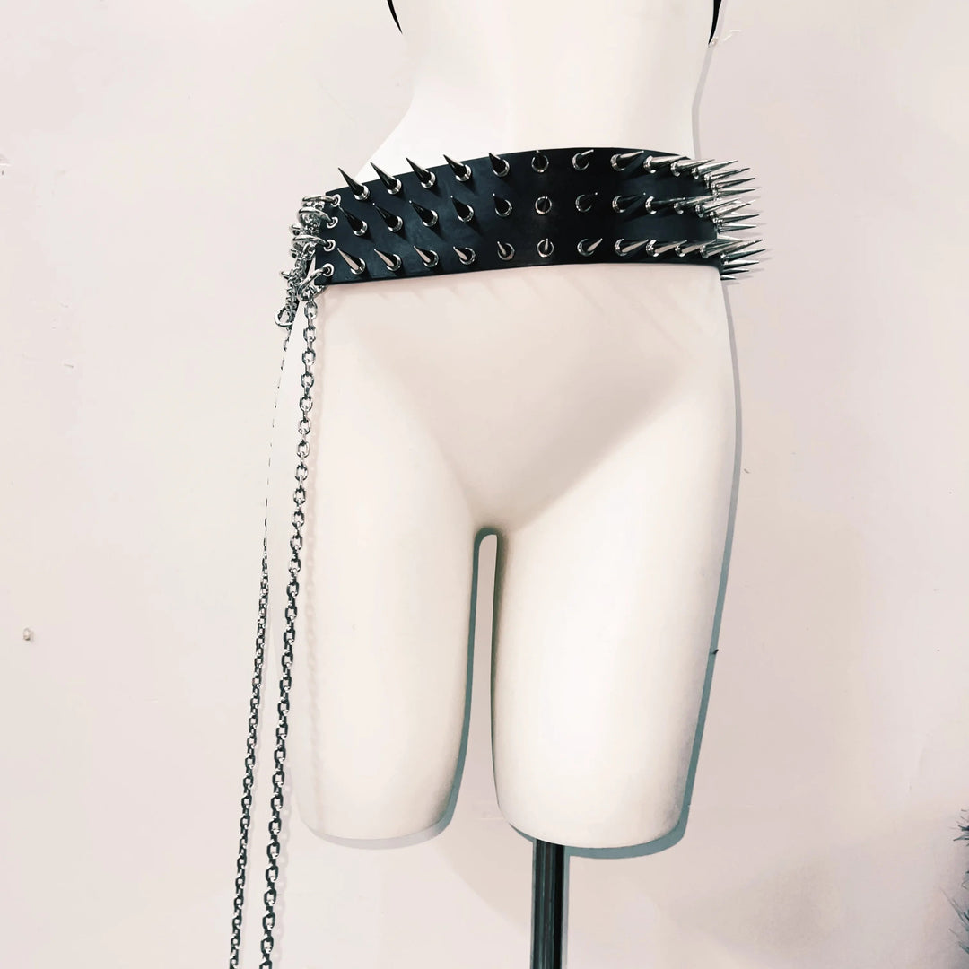 Halter self tie rivet skull applique belt top  | Festival Outfits Women