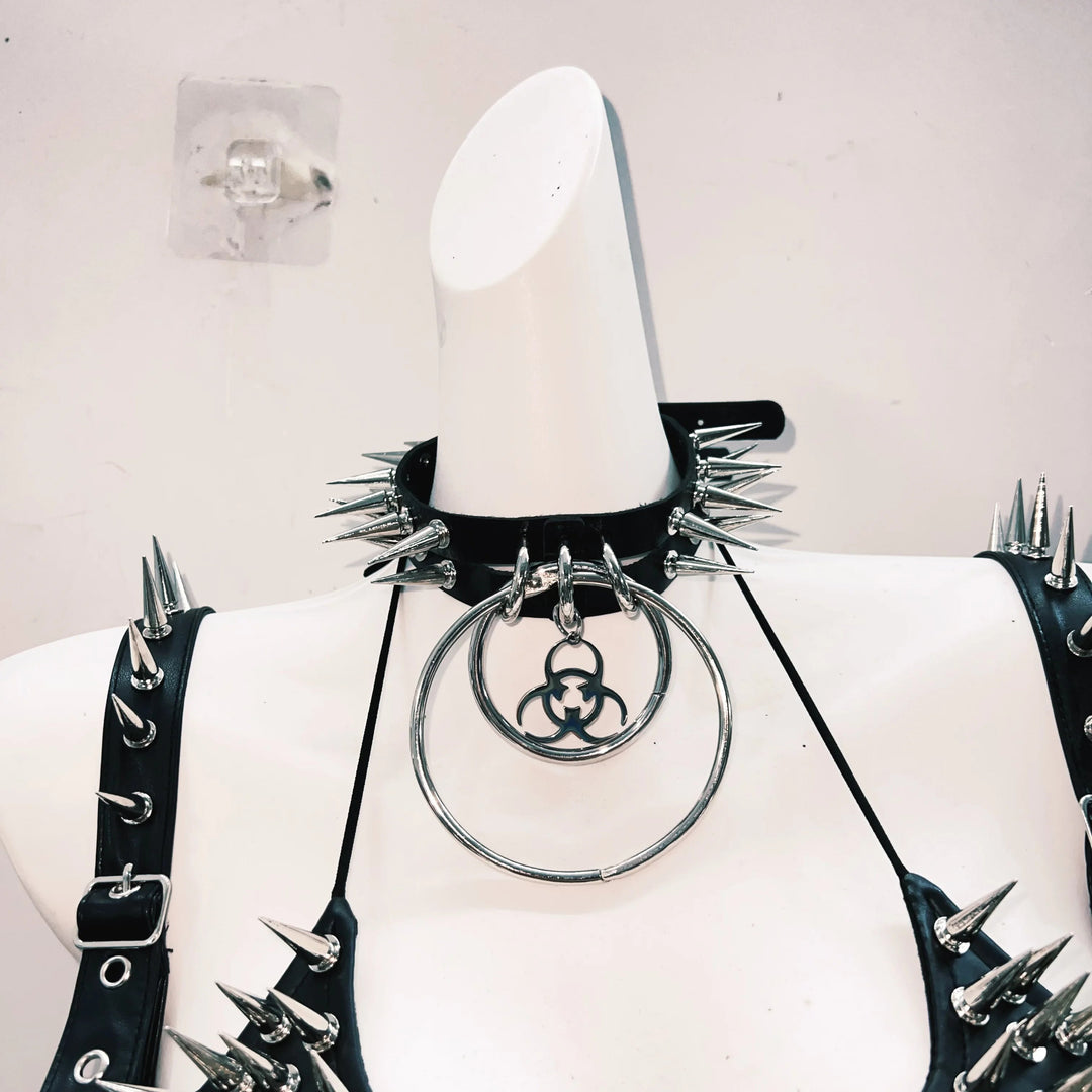 Halter self tie rivet skull applique belt top  | Festival Outfits Women