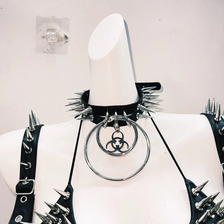 Halter self tie rivet skull applique belt top  | Festival Outfits Women