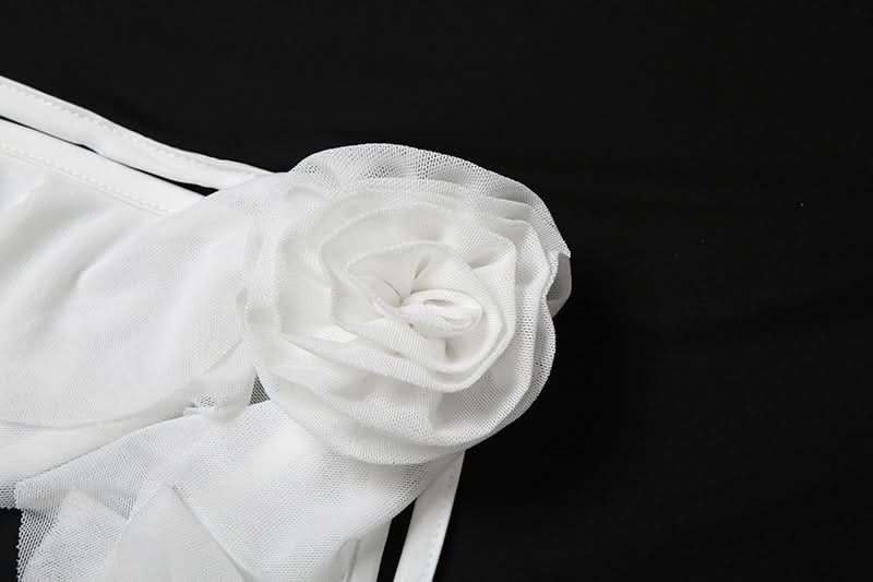 Ruffle flower applique self tie hollow out cut out top  | Festival Outfits Women-final-sale