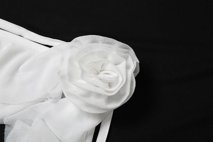 Ruffle flower applique self tie hollow out cut out top  | Festival Outfits Women-final-sale