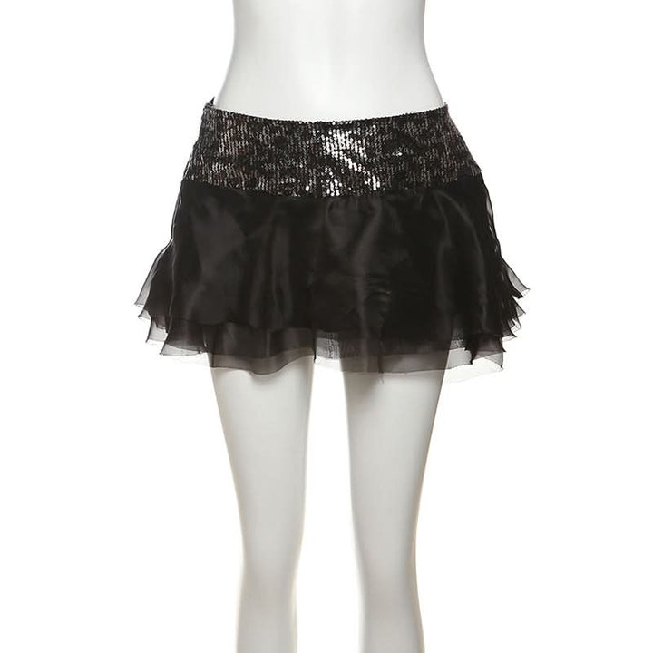 Glitter zip-up A line contrast mini skirt  | Festival Outfits Women