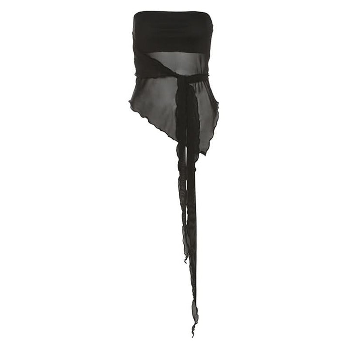 Ruffle irregular mesh backless tube top  | Festival Outfits Women-final-sale