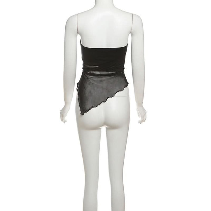 Ruffle irregular mesh backless tube top  | Festival Outfits Women-final-sale