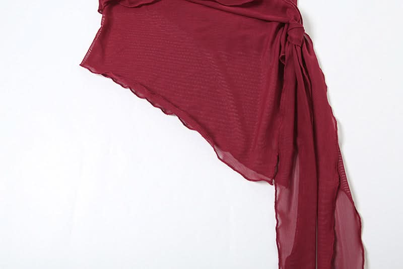 Ruffle irregular mesh backless tube top  | Festival Outfits Women-final-sale