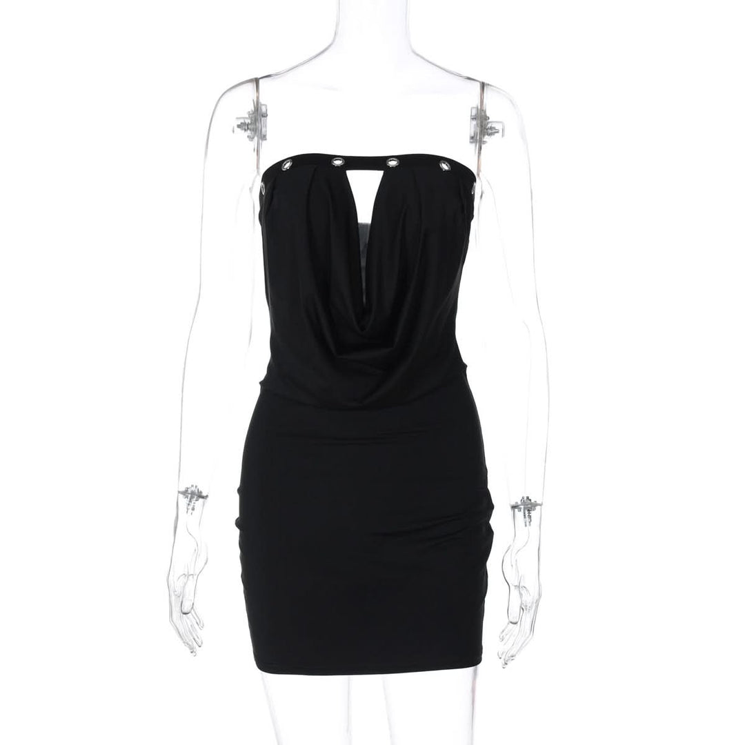 Hollow out ruched backless tube cut out mini dress  | Festival Outfits Women-final-sale