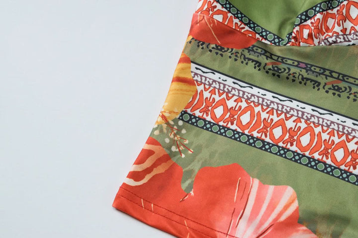 V neck self tie halter flower print maxi skirt set  | Festival Outfits Women