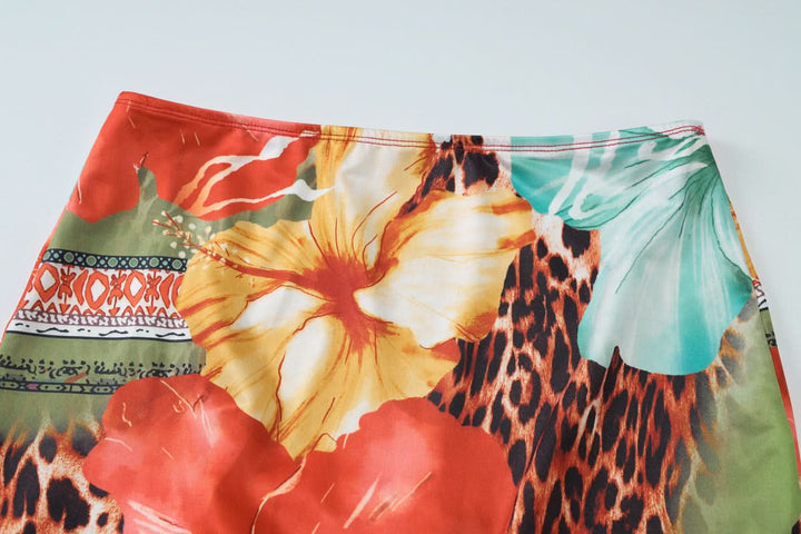 V neck self tie halter flower print maxi skirt set  | Festival Outfits Women