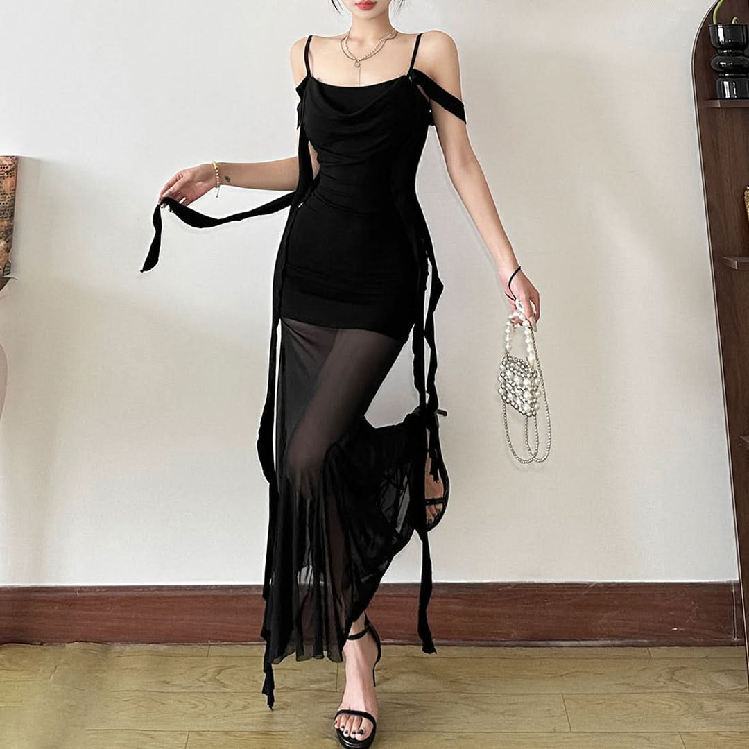 Mesh irregular backless cami maxi dress  | Festival Outfits Women