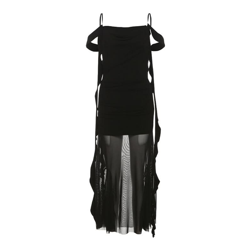 Mesh irregular backless cami maxi dress  | Festival Outfits Women