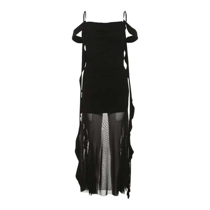 Mesh irregular backless cami maxi dress  | Festival Outfits Women