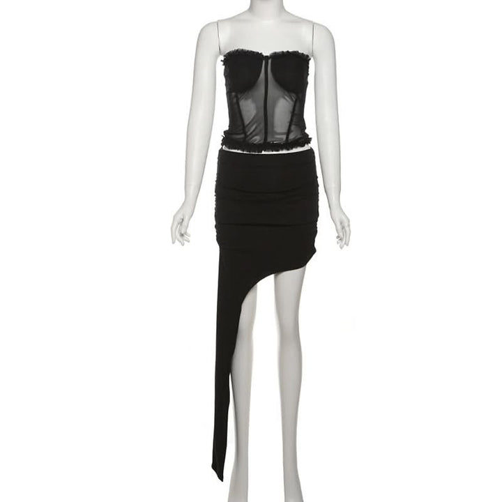 Irregular ruffle ruched tube mini skirt set  | Festival Outfits Women