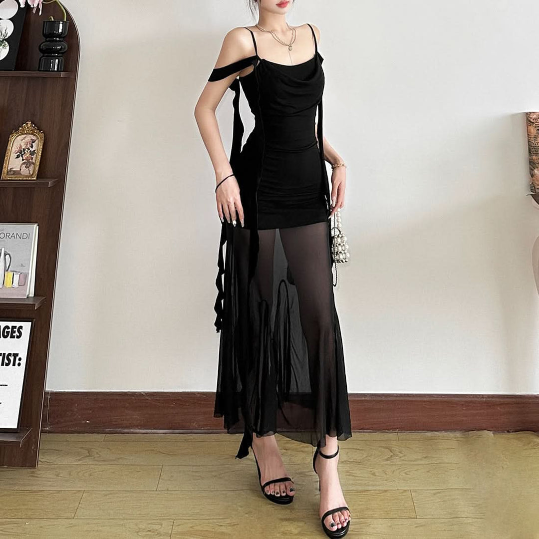 Mesh irregular backless cami maxi dress  | Festival Outfits Women