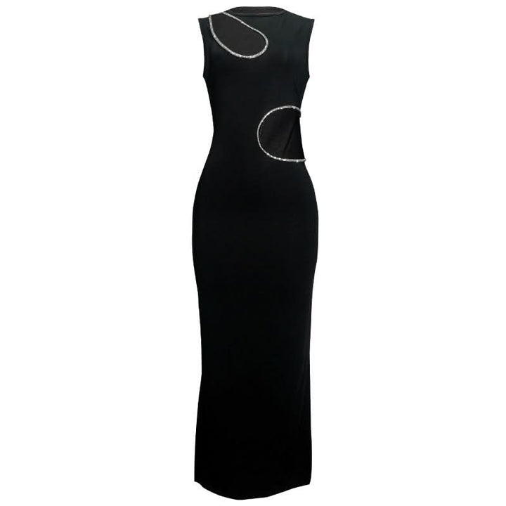 Beaded hollow out crewneck irregular cut out maxi dress  | Festival Outfits Women