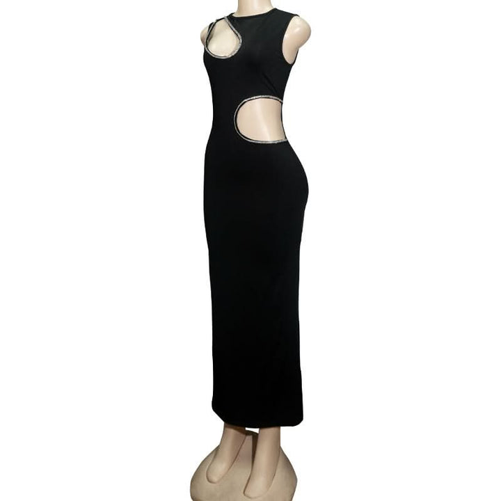 Beaded hollow out crewneck irregular cut out maxi dress  | Festival Outfits Women