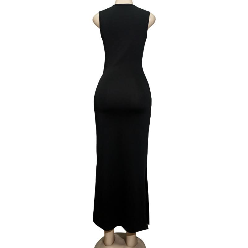 Beaded hollow out crewneck irregular cut out maxi dress  | Festival Outfits Women