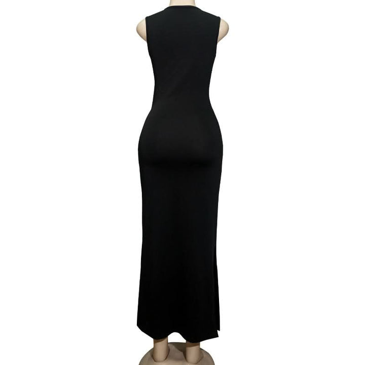 Beaded hollow out crewneck irregular cut out maxi dress  | Festival Outfits Women