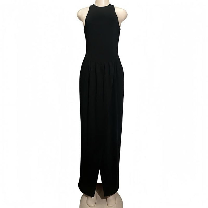 Crewneck slit sleeveless zip-up maxi dress  | Festival Outfits Women