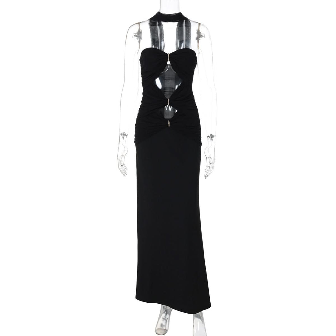 Hollow out ruched backless tube cut out maxi dress  | Festival Outfits Women-final-sale
